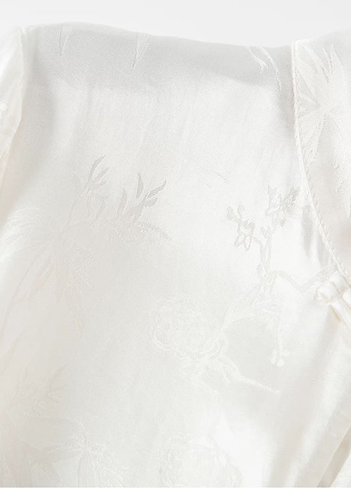 Vintage White Flower Embroidered Shirt Top Long Sleeve Fall