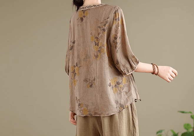 Women Plus Size Floral Printed Blouse Short Sleeve