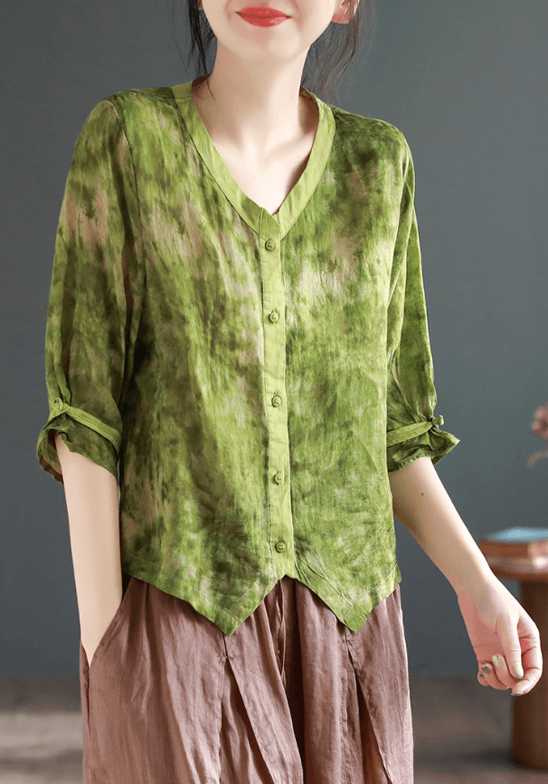 Summer Casual Ink Art Ramie Relaxed Shirt