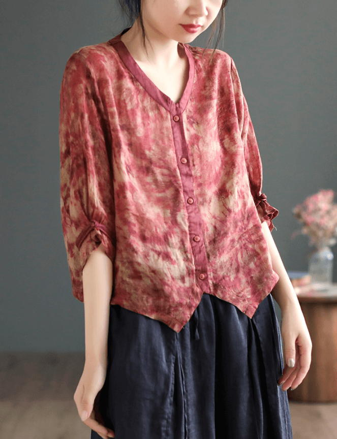 Summer Casual Ink Art Ramie Relaxed Shirt