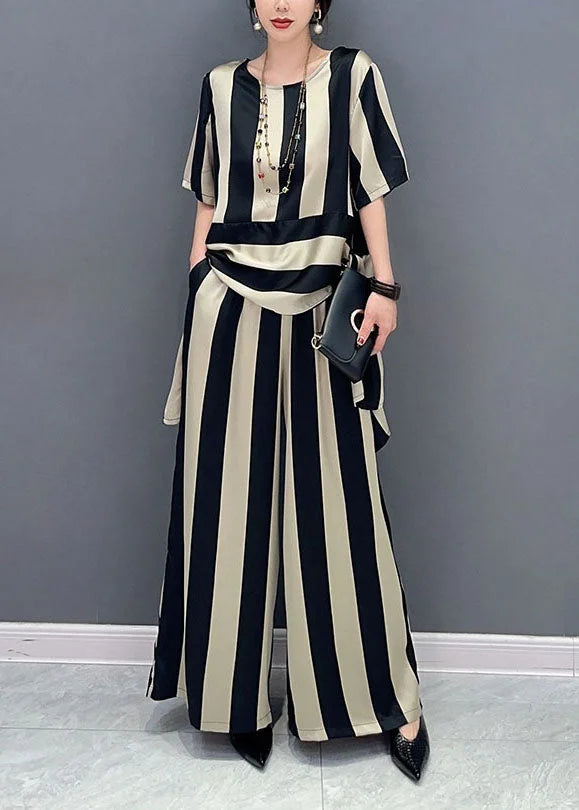 Boho Colorblock Asymmetrical Patchwork Striped Chiffon Two-Piece Set