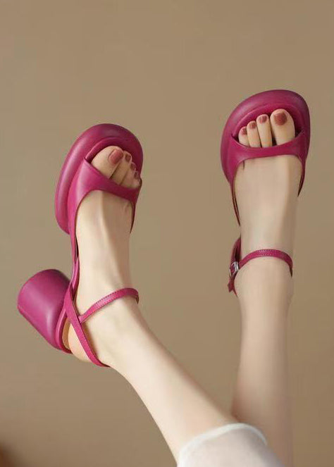 Beautiful Rose Peep Toe Splicing Chunky Slide Sandals