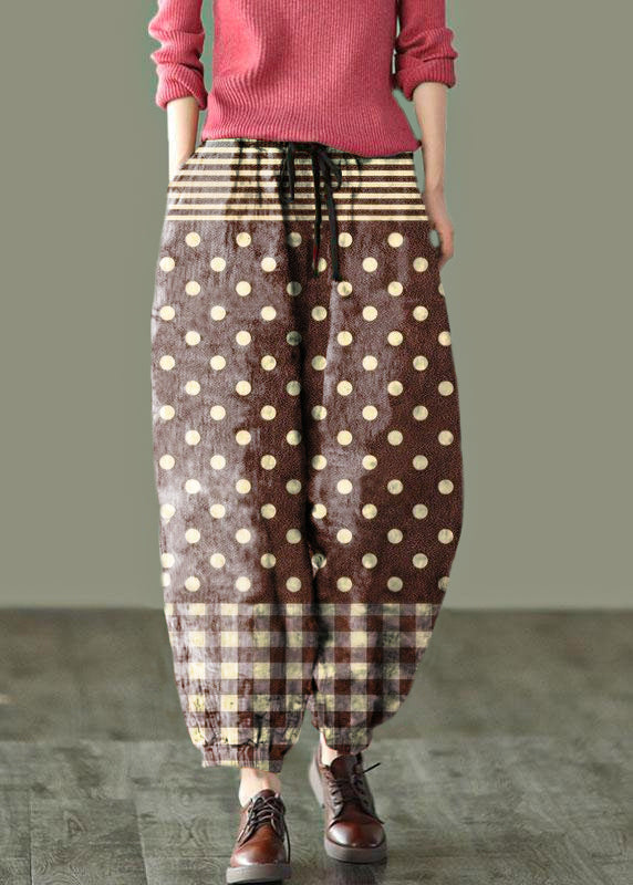 Beautiful Brown Geometry Print Fall Linen Harem Pants