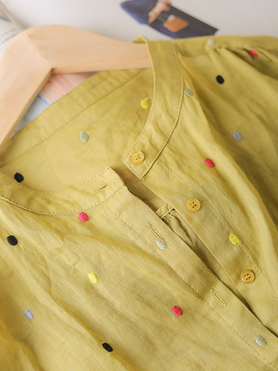 Summer Artsy Colorful Dot Button-up Ramie Shirt