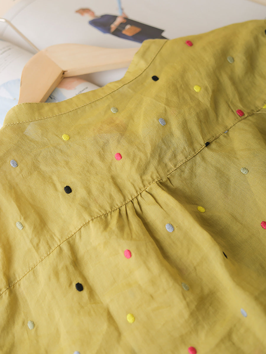 Summer Artsy Colorful Dot Button-up Ramie Shirt