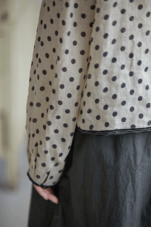 Casual Trendy Linen Polka Dot Blouse Long Sleeve