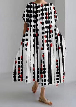 Black Red Dot Cotton Dresses Pockets Patchwork Summer