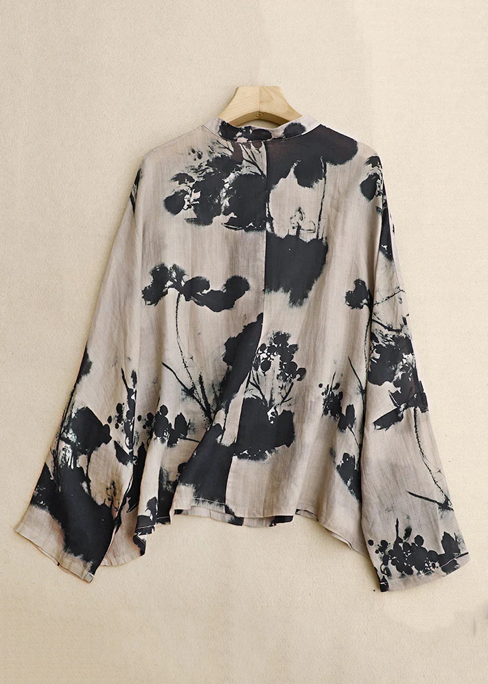 Grace Black Print Button Cotton Shirt Long Sleeve