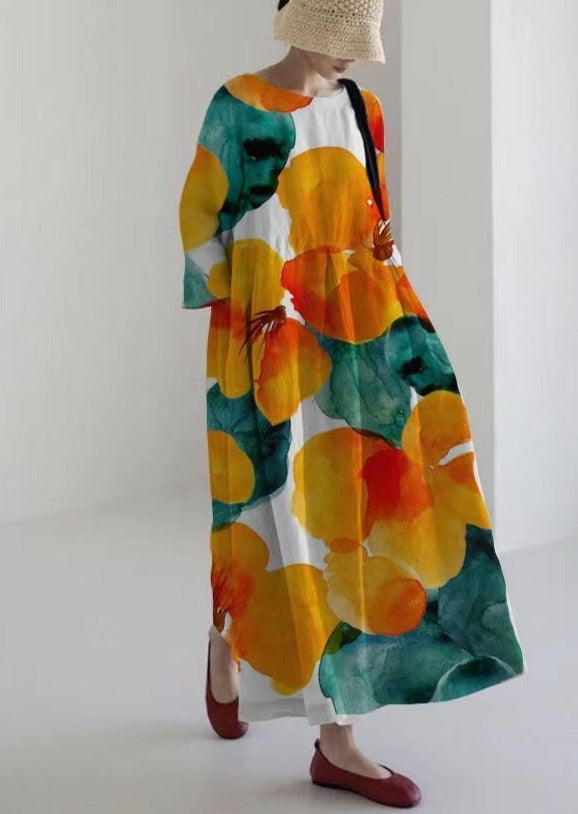 Orange Green Dresses Pockets Patchwork Summer