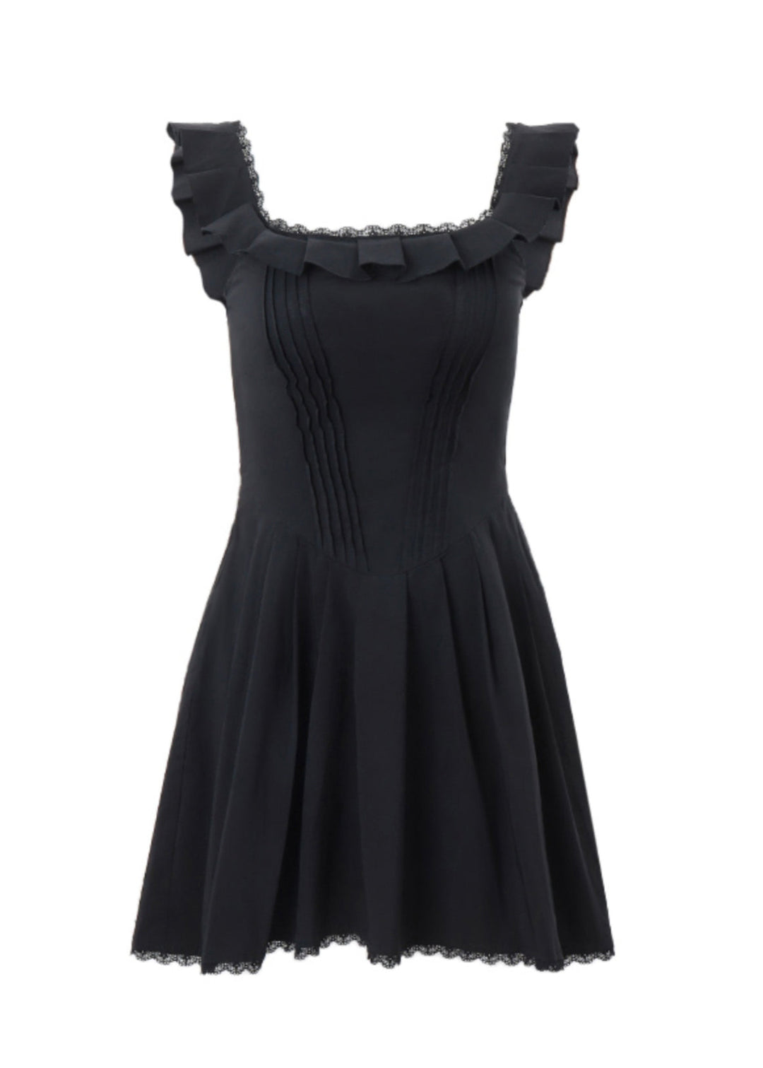 American Style Black Ruffled Spaghetti Strap Dress Summer