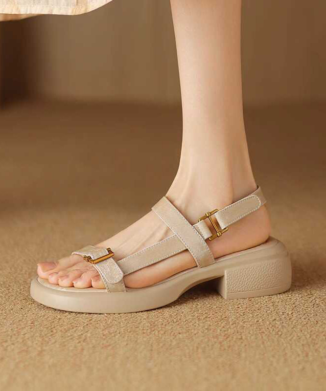 Apricot Chunky Cowhide Leather Casual Splicing Sandals