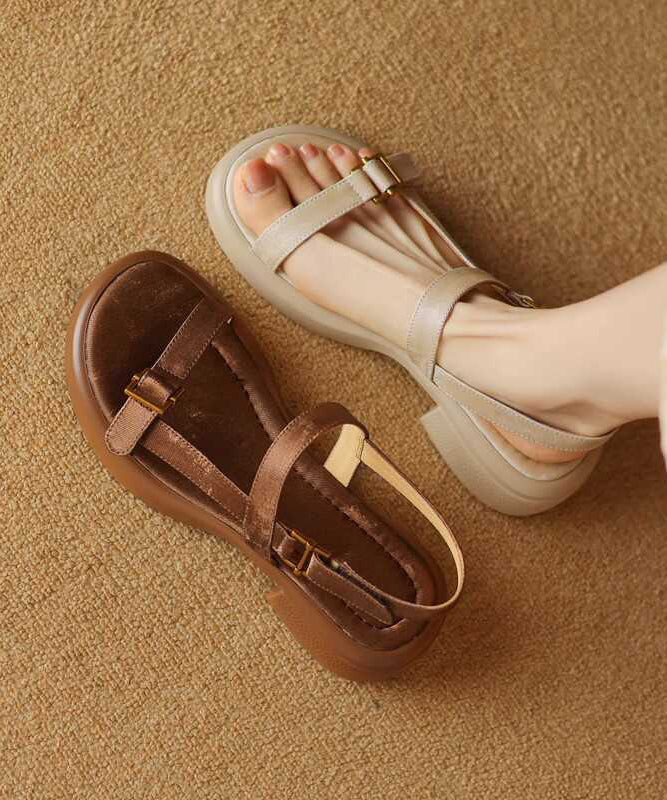 Apricot Chunky Cowhide Leather Casual Splicing Sandals