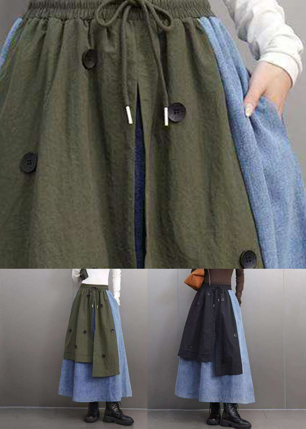 Army Green Asymmetrical Elastic Waist Maxi Skirts