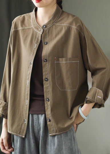 Army Green Cotton Shirt Tops Oversized Spring