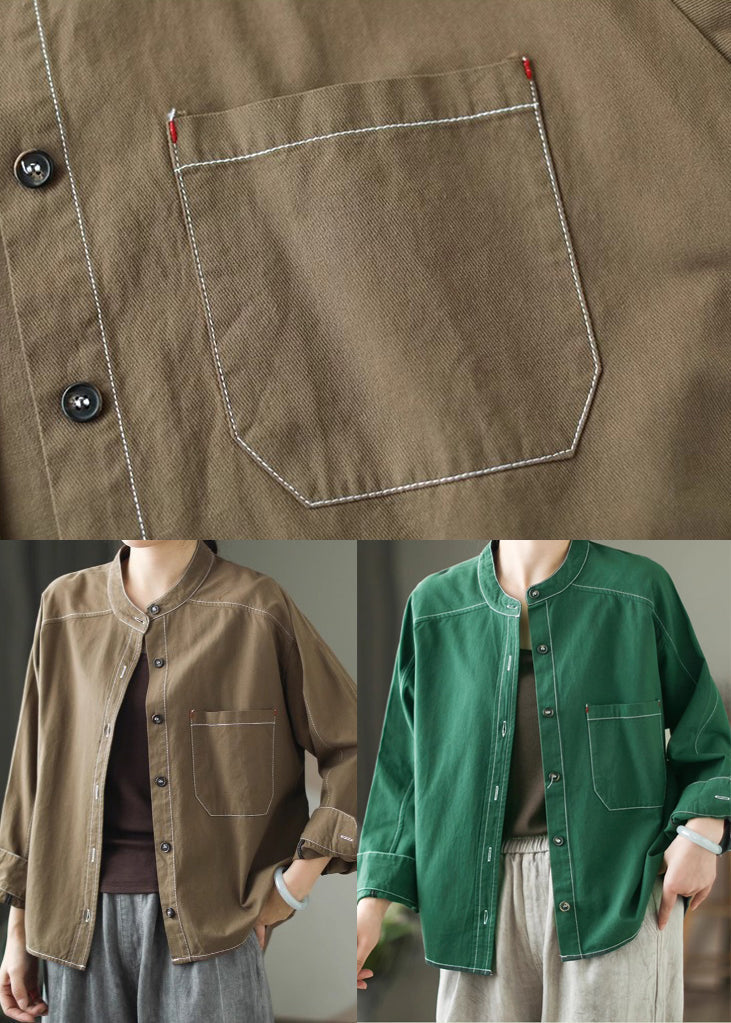 Army Green Cotton Shirt Tops Oversized Spring