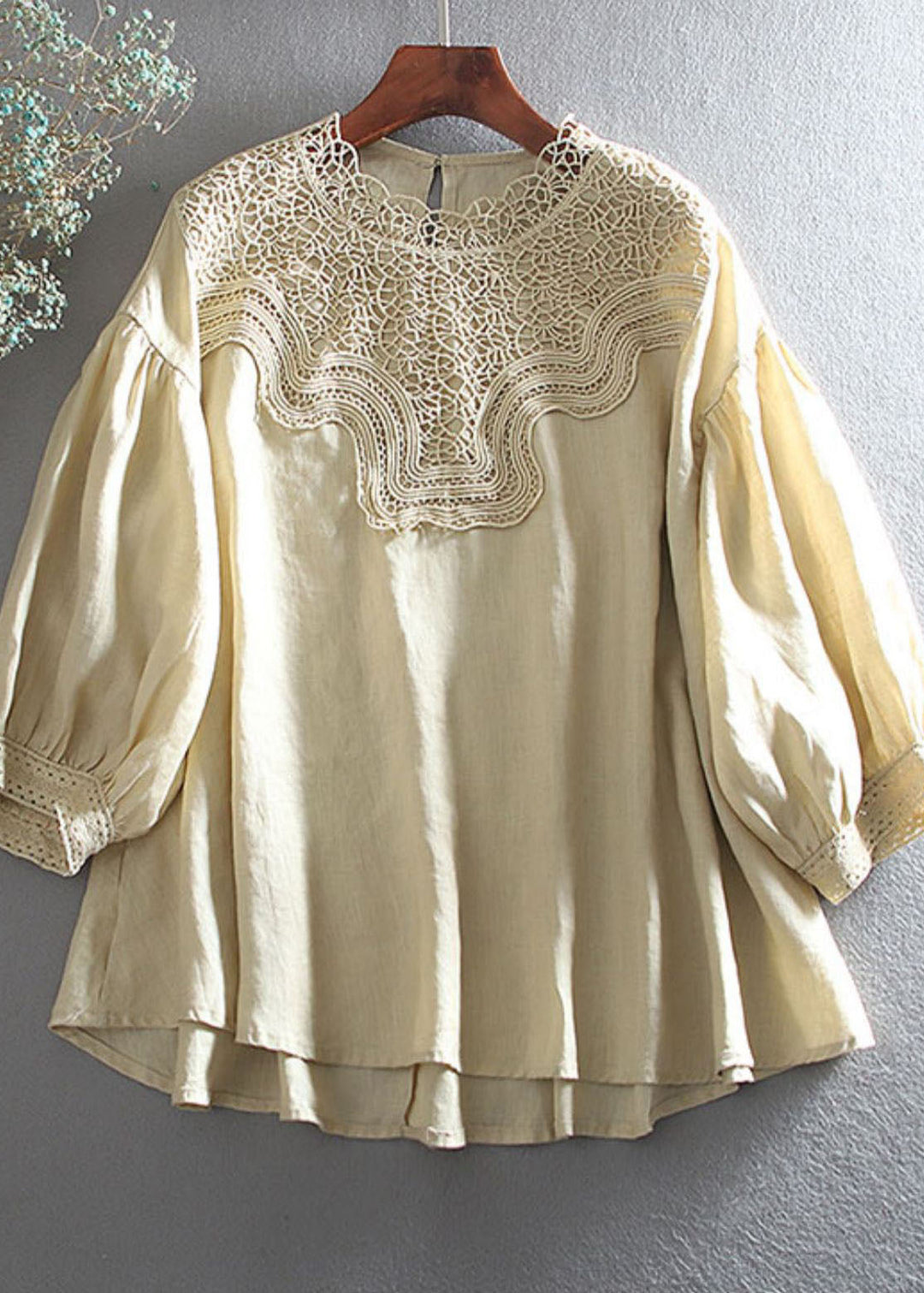 Art Apricot Oversized Patchwork Lace Blouse Tops Spring