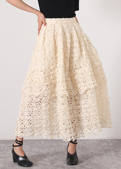 Art Beige Hollow Out High Waist Skirt Summer