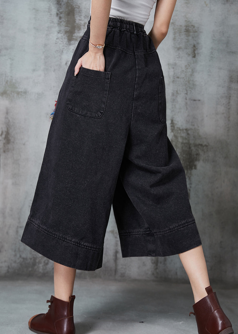 Art Black Oversized Patchwork Denim Wide Leg Pants Summer