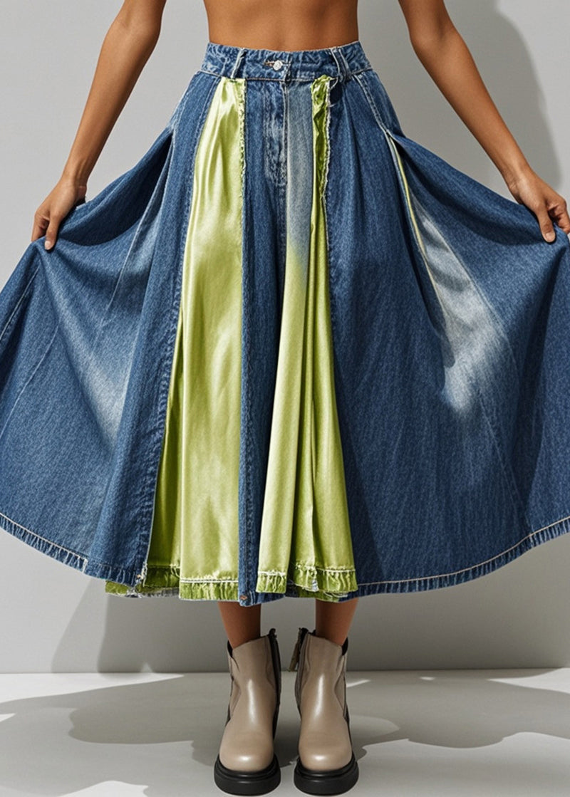 Art Blue Asymmetrical Patchwork Exra Large Hem Denim Skirt Fall