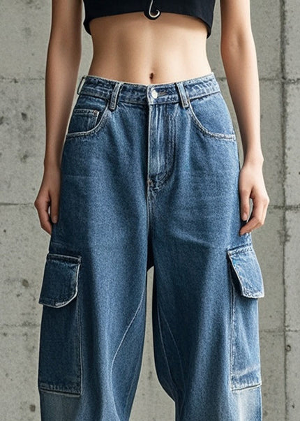 Art Blue Oversized Pockets Denim Beam Pants Fall