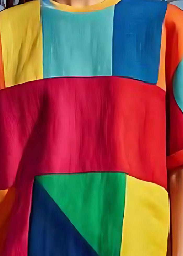 Art Colorblock Asymmetrical Patchwork Linen Tank Tops Summer
