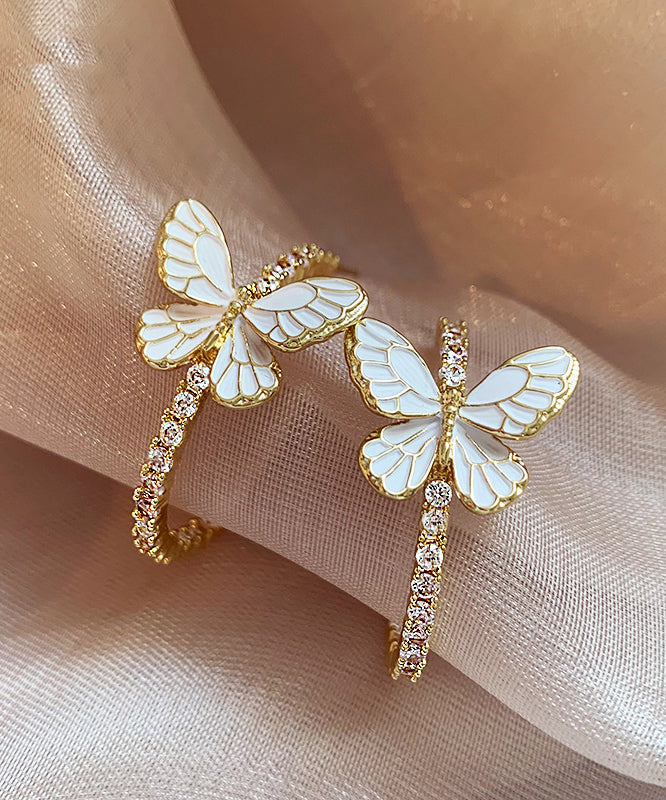 Art Gold Copper Alloy Zircon Butterfly Hoop Earrings