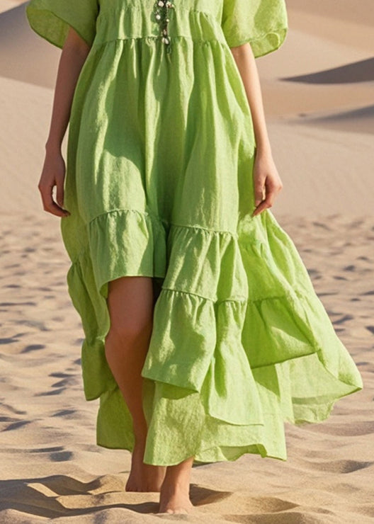 Art Grass Green Asymmetrical Cotton Maxi Dresses Summer