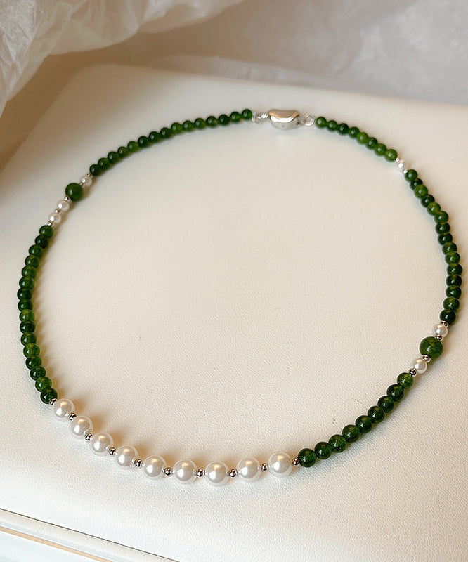 Art Green Copper Alloy Pearl Beading Gratuated Bead Necklace