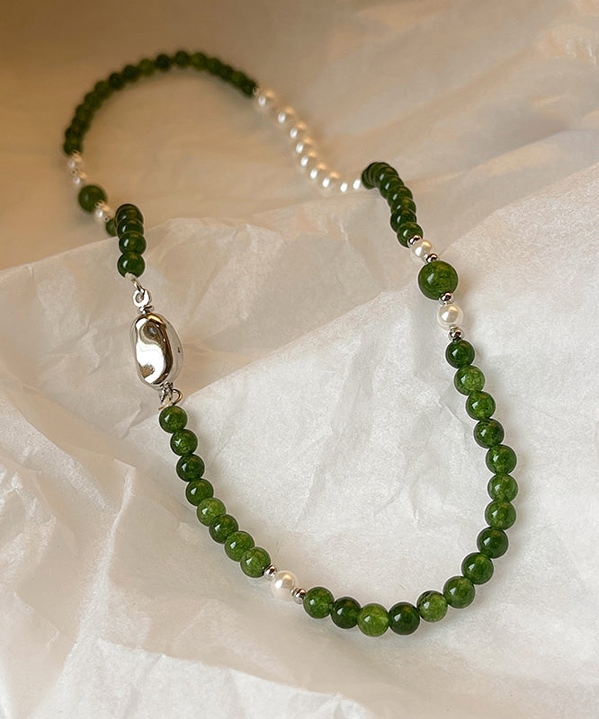 Art Green Copper Alloy Pearl Beading Gratuated Bead Necklace