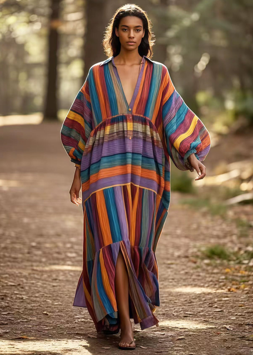 Art Multicolour Oversized Side Open Cotton Dress Spring