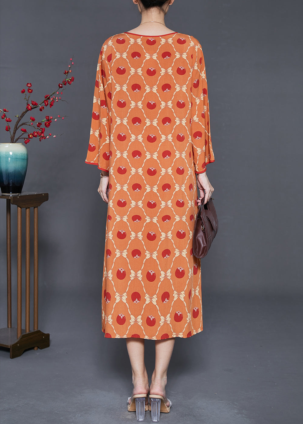 Art Orange Oversized Print Cotton Maxi Dresses Summer