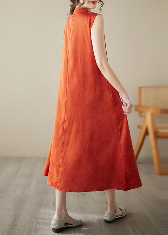 Art Orange Tasseled Jacquard Silk Dress Sleeveless