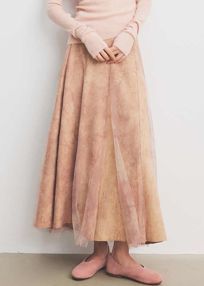 Art Pink Zippered Tulle Patchwork Skirt Spring