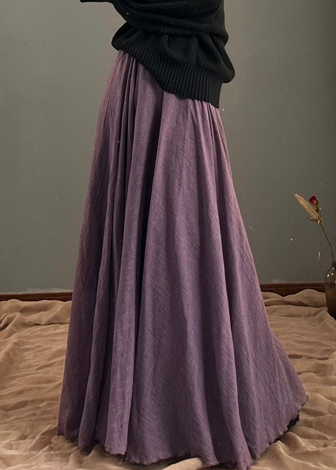 Art Purple Asymmetrical Elastic Waist Maxi Skirts Spring