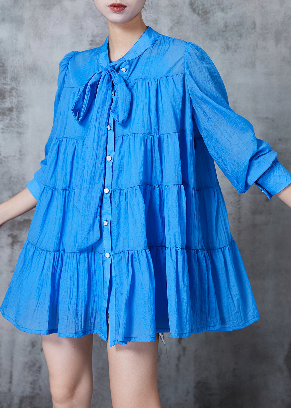 Art Royal Blue Oversized Patchwork Cotton A Line Shirts Spring