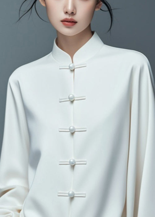 Art White Button Solid Thin Cotton Coat Fall