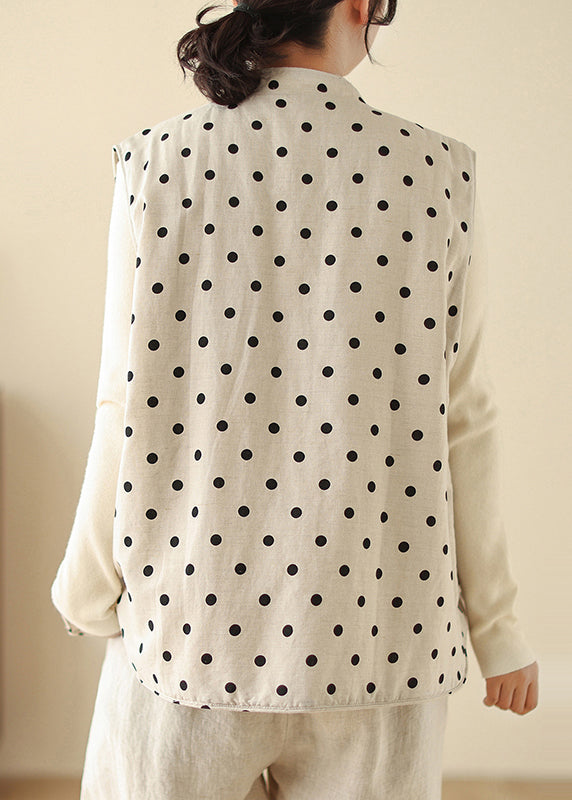 Art White Dot Chinese Button Fine Cotton Filled Vests Spring