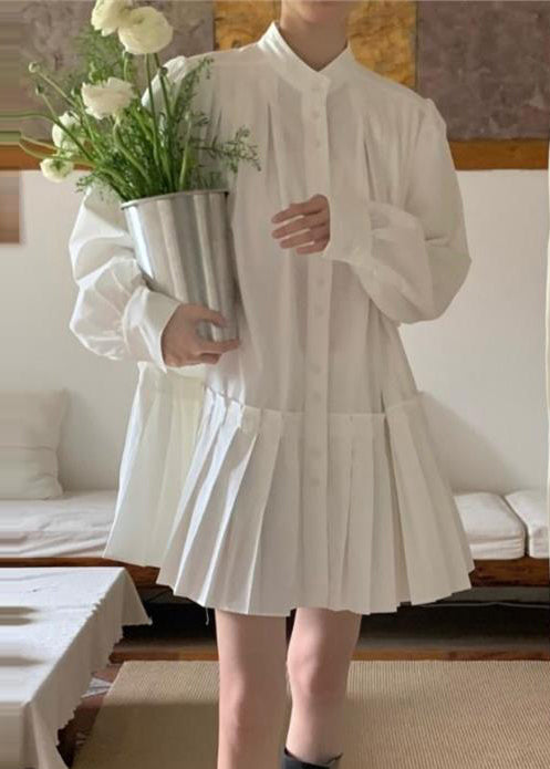 Art White Oversized Wrinkled Cotton Shirt Dress Spring