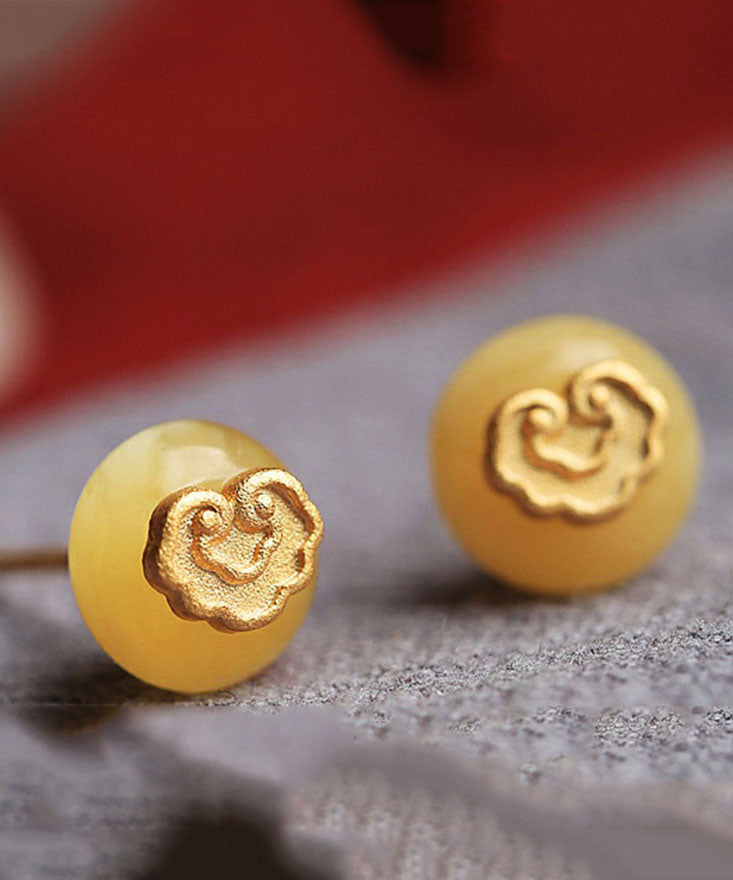 Art Yellow Ancient Gold Beeswax Lock Of Good Wishes Stud Earrings