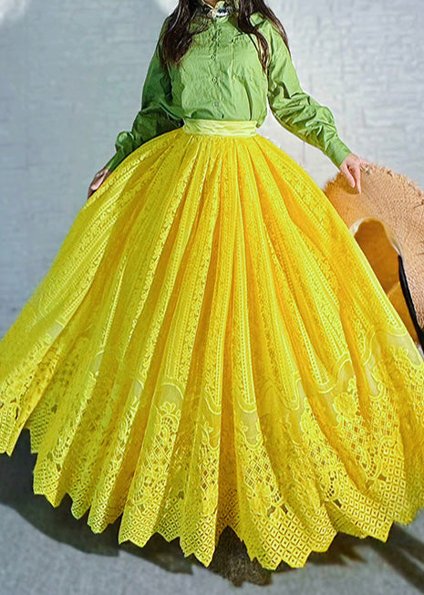 Art Yellow Embroidered Exra Large Hem Tulle Party Skirt Spring