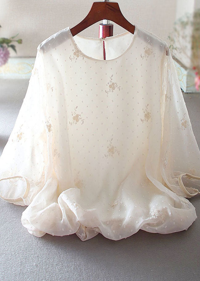 Beautiful Apricot Embroidered Chiffon Top Spring