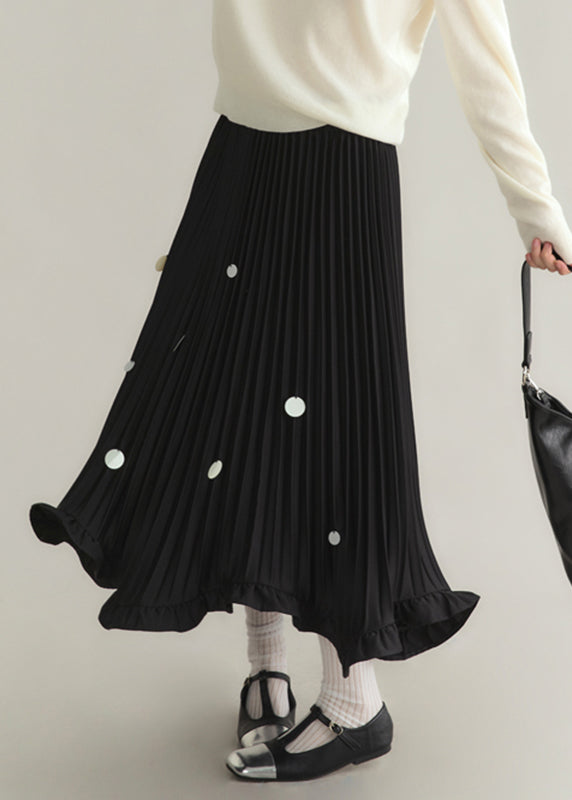 Beautiful Black Ruffled Sequins Dot Maxi Skirts Spring