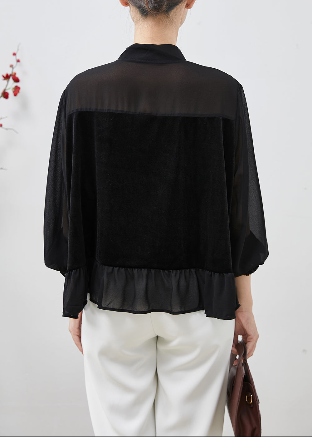 Beautiful Black Tasseled Patchwork Chiffon Shirts Spring