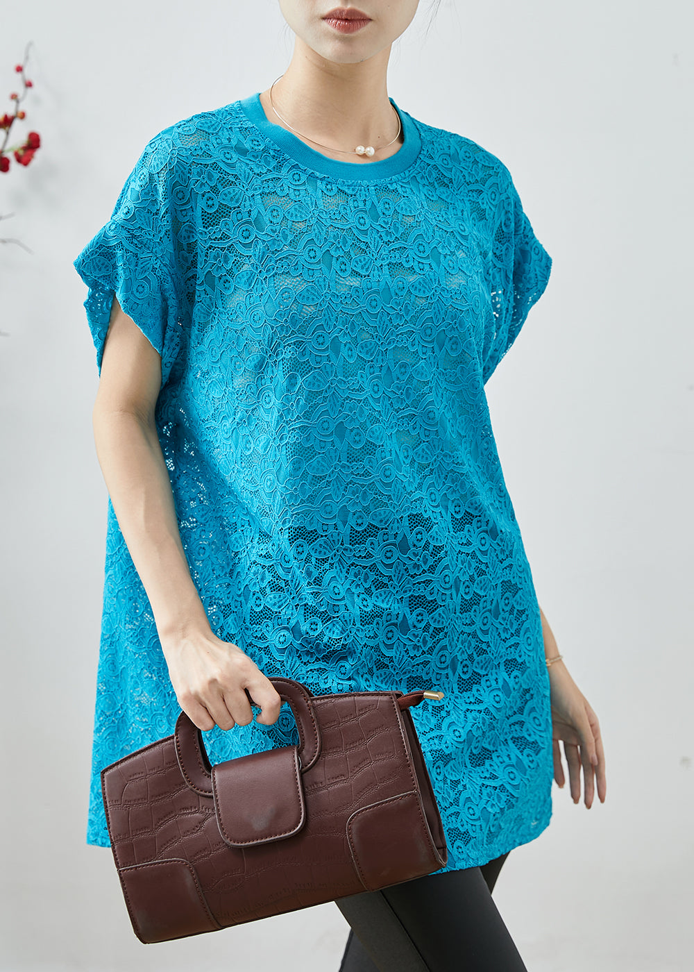 Beautiful Blue Oversized Hollow Out Lace Tanks Summer