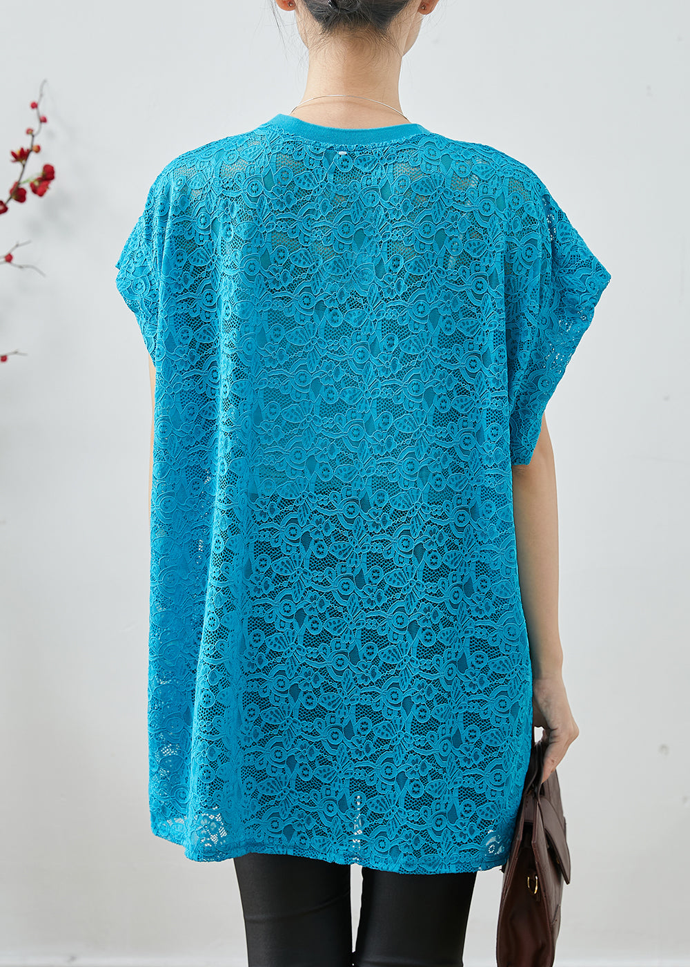 Beautiful Blue Oversized Hollow Out Lace Tanks Summer