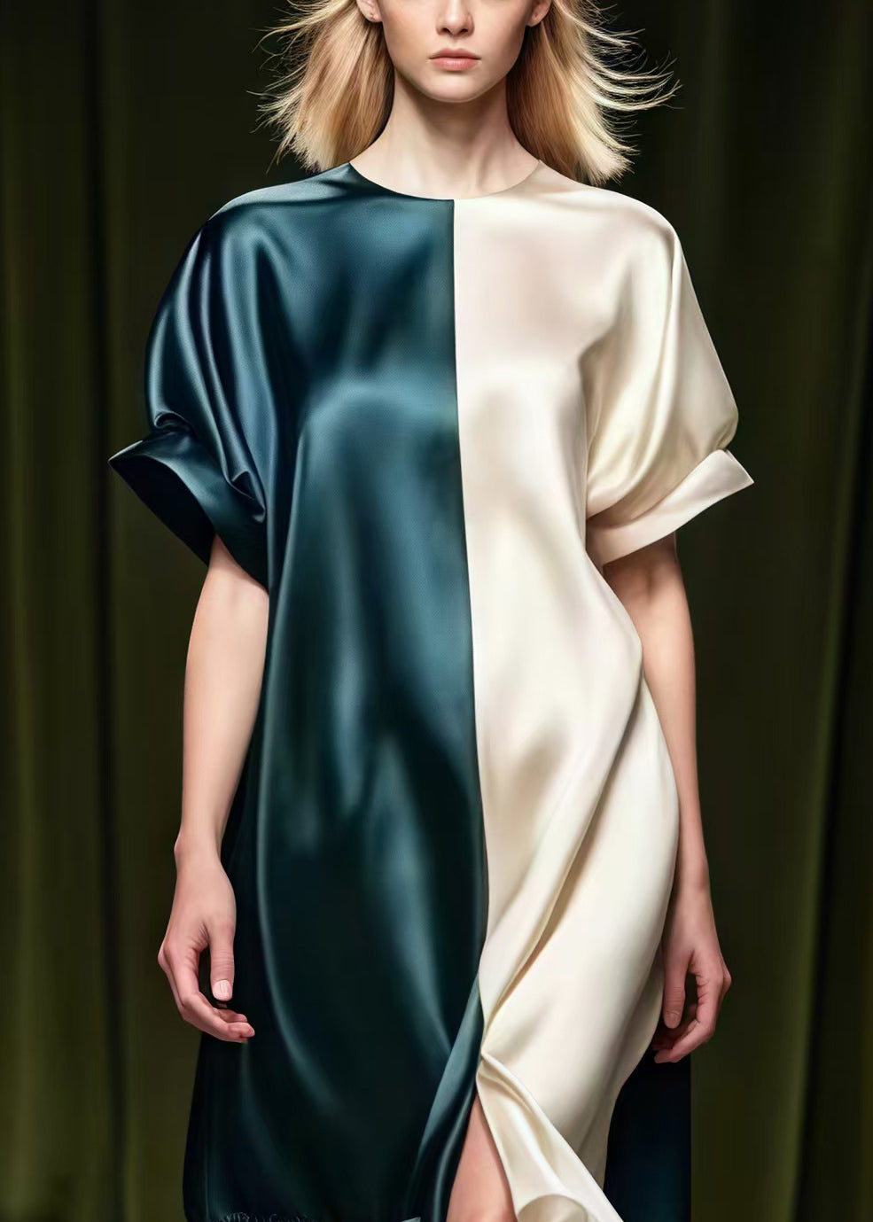 Beautiful Colorblock Asymmetrical Patchwork Side Open Silk Vacation Dresses Summer