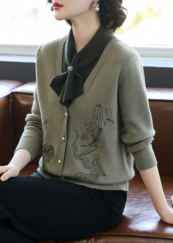 Beautiful Green Bow Patchwork Knit Pullover Spring