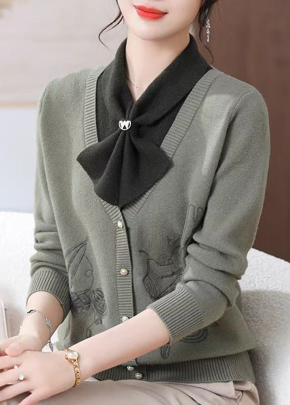 Beautiful Green Bow Patchwork Knit Pullover Spring