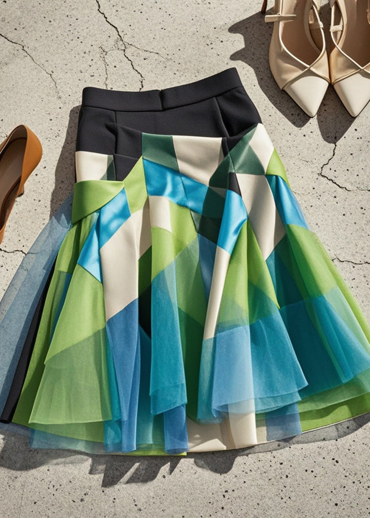 Beautiful Multicolor Patchwork Tulle Spandex Skirts Fall