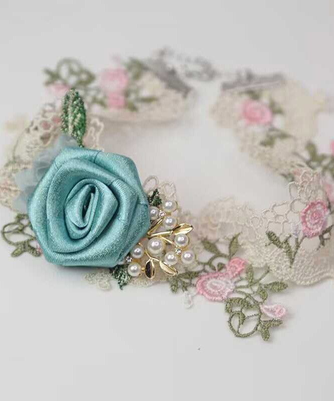 Beautiful Pink Alloy Pearl Lace Floral Necklace